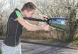 Position de tir d'un lance filet portable